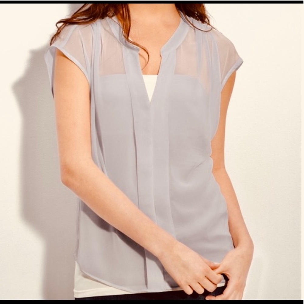 Red Haute Sheer Light Gray Chiffon Blouse.
